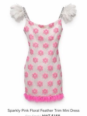 B Darlin Pink Floral Sequin Feather Trim Mini Dress